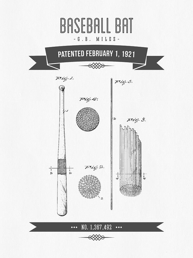 1921 Baseball Bat Patent Drawing Digital Art