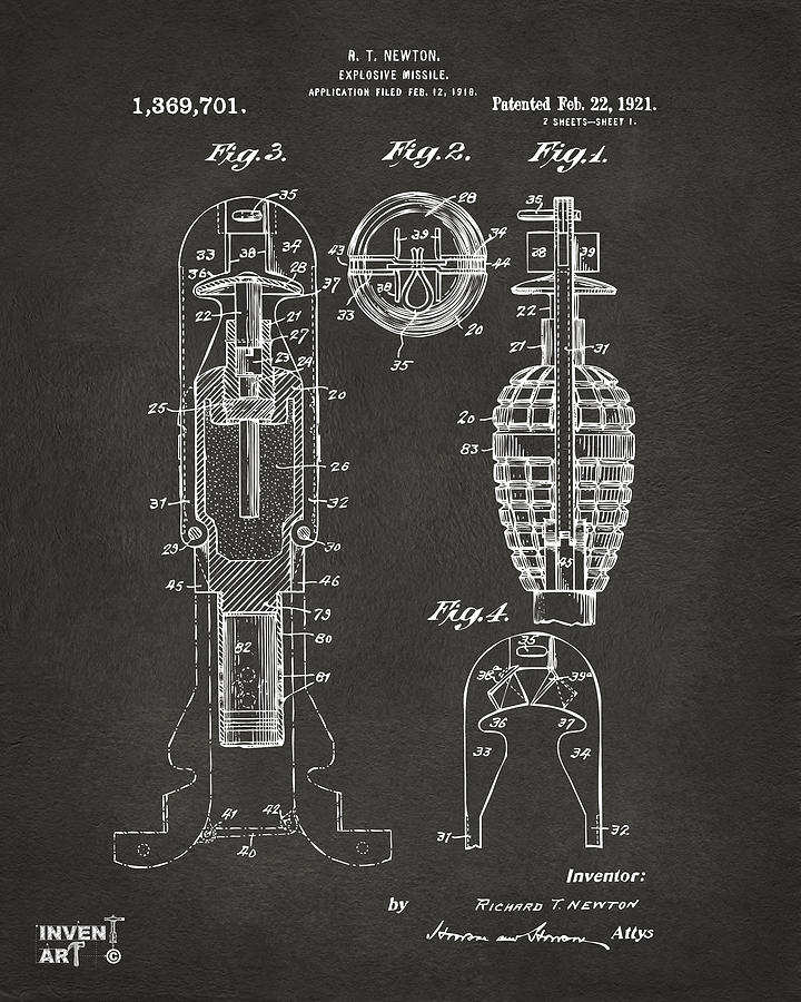 1921 Explosive Missle Patent Gray Digital Art by Nikki Marie Smith