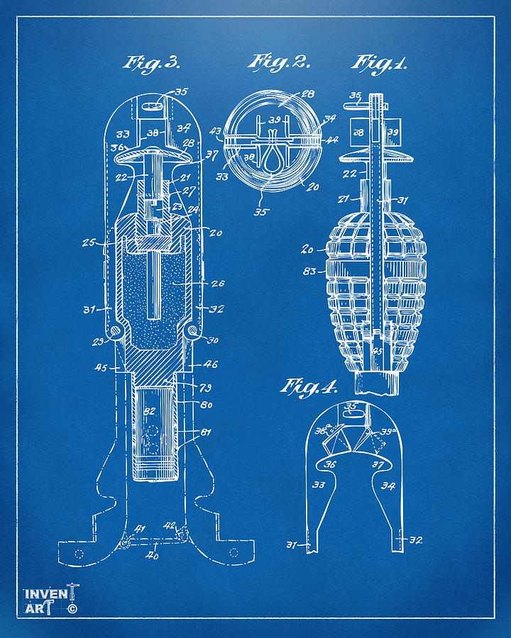 1921 Explosive Missle Patent Minimal Blueprint Digital Art by Nikki Marie Smith