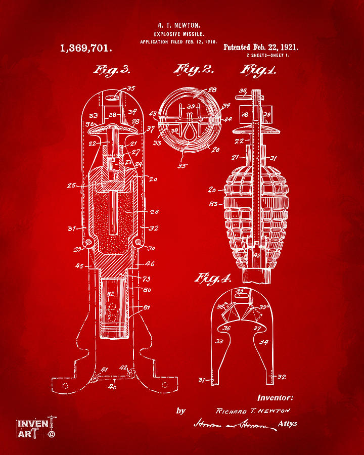 1921 Explosive Missle Patent Red Digital Art by Nikki Marie Smith