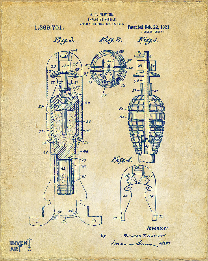 1921 Explosive Missle Patent Vintage Digital Art by Nikki Marie Smith