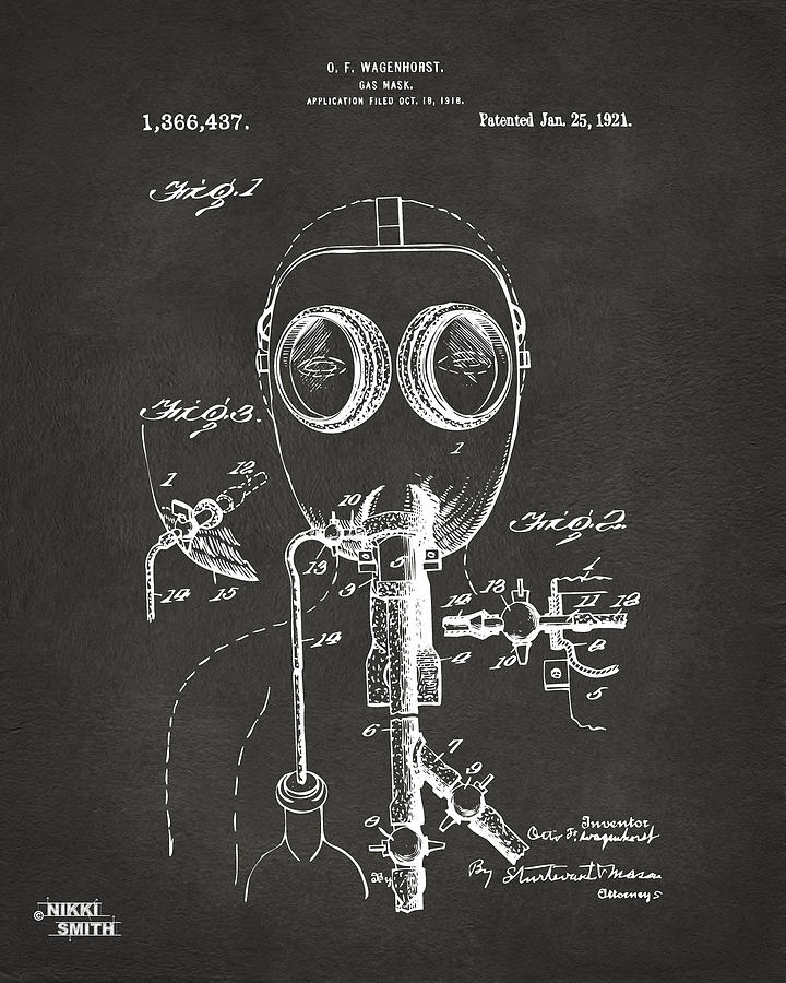 1921 Gas Mask Patent Artwork - Gray Digital Art by Nikki Marie Smith