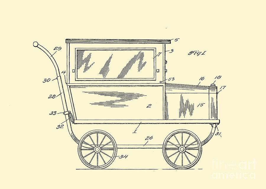 1921 Kilmer Patent Baby Carriage Crop Yellow Digital Art by Lesa Fine