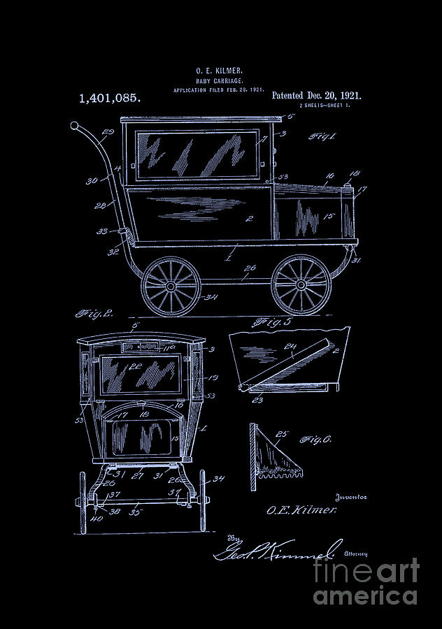 1921 Kilmer Patent Baby Carriage-Inverted-Blue Digital Art by Lesa Fine