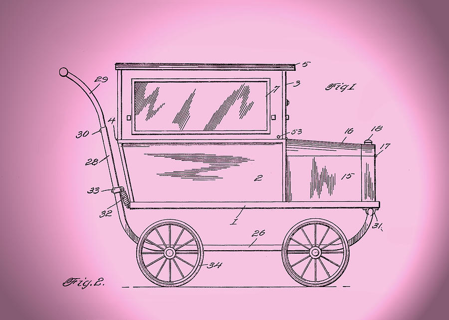 1921 KILMER Patent Baby Carriage-Pink Spotlight Digital Art by Lesa Fine