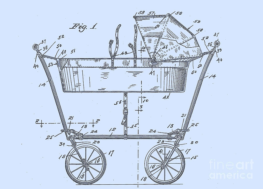Vintage Digital Art - 1922 Baby Carriage Patent Art  Blue by Lesa Fine
