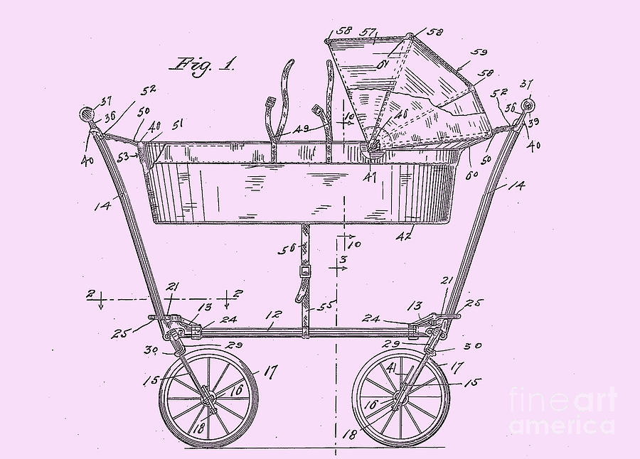 1922 Baby Carriage Patent Art Pink Digital Art by Lesa Fine