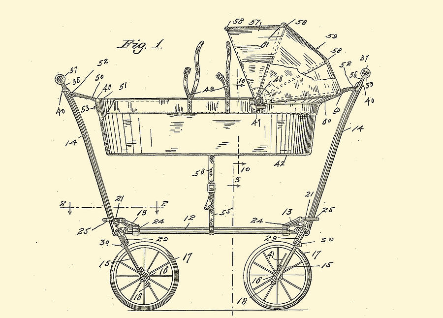 1922 Baby Carriage Patent Art Yellow 2 Mixed Media by Lesa Fine