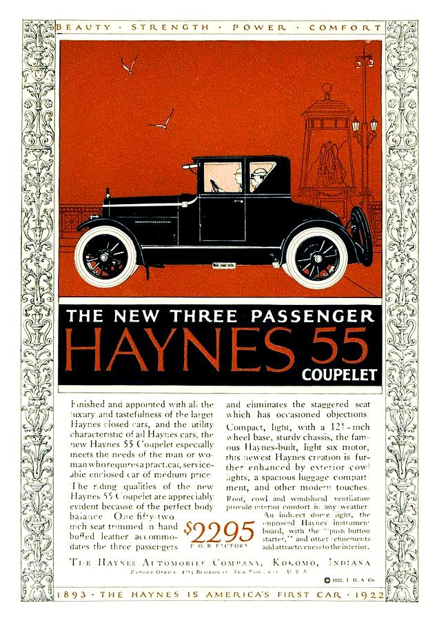 1922 Haynes Three Passenger 55 Coupelet Automobile Advertisement - Color Digital Art by John Madison