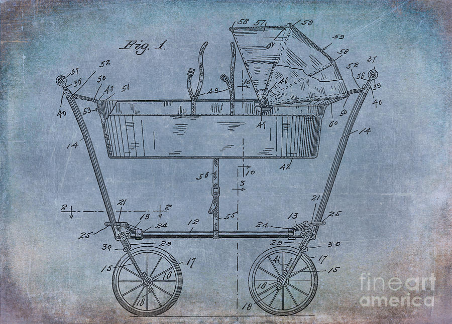 Vintage Digital Art - 1922 Mahr Model Baby Carriage Patent Art Denim Aged by Lesa Fine
