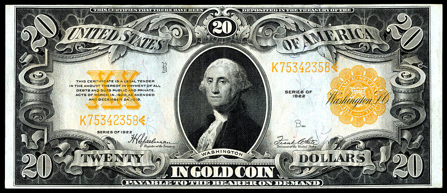 1922 Twenty Dollar Gold Certificate Painting by Historic Image