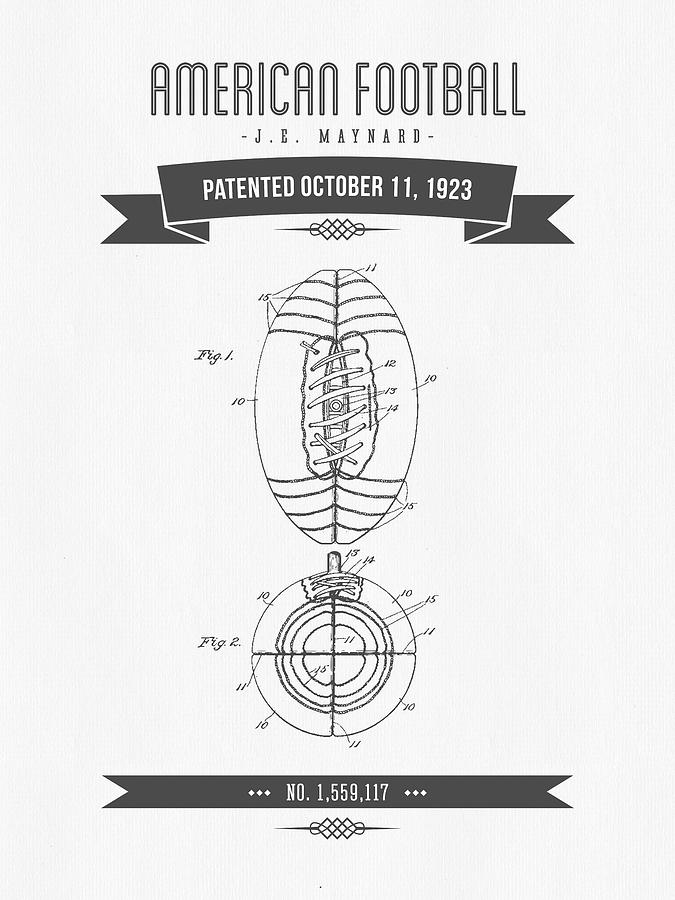 1923 American Football Patent Drawing - Retro Gray Digital Art