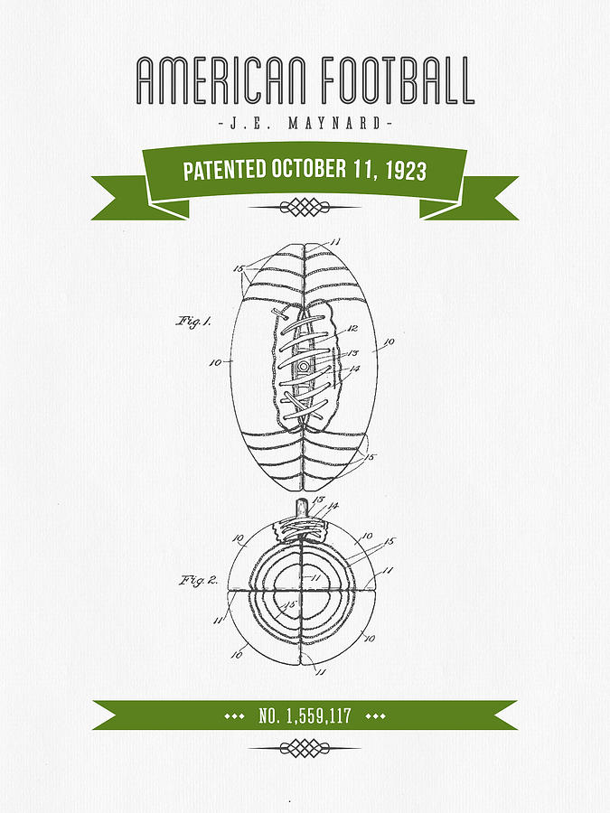 1923 American Football Patent Drawing - Retro Green Digital Art
