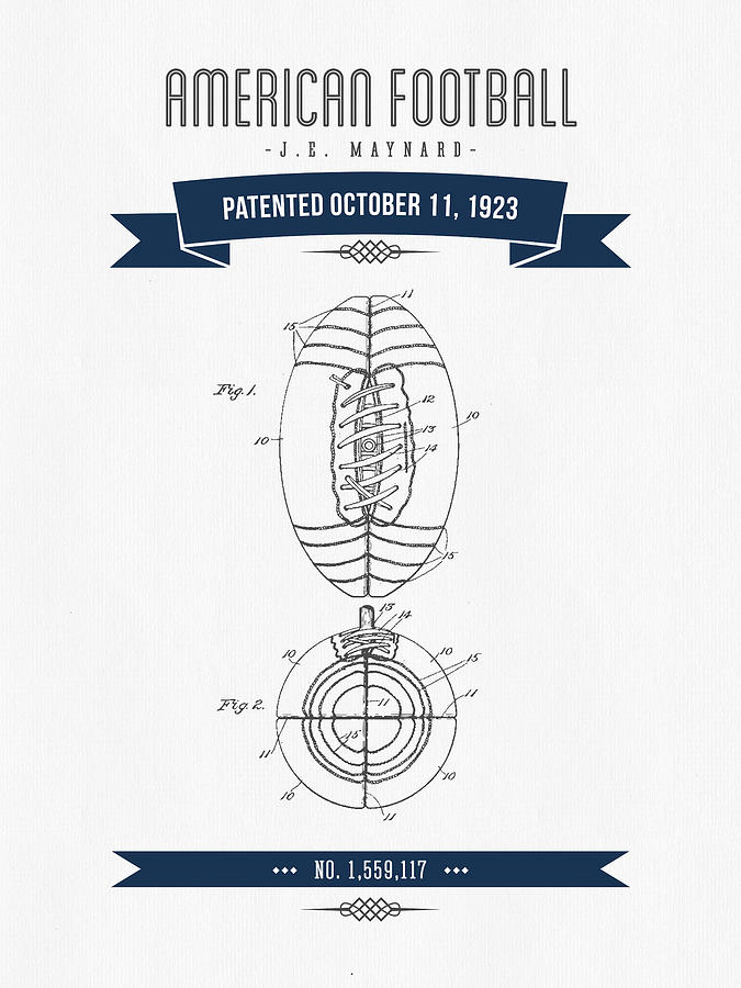 1923 American Football Patent Drawing - Retro Navy Blue Digital Art
