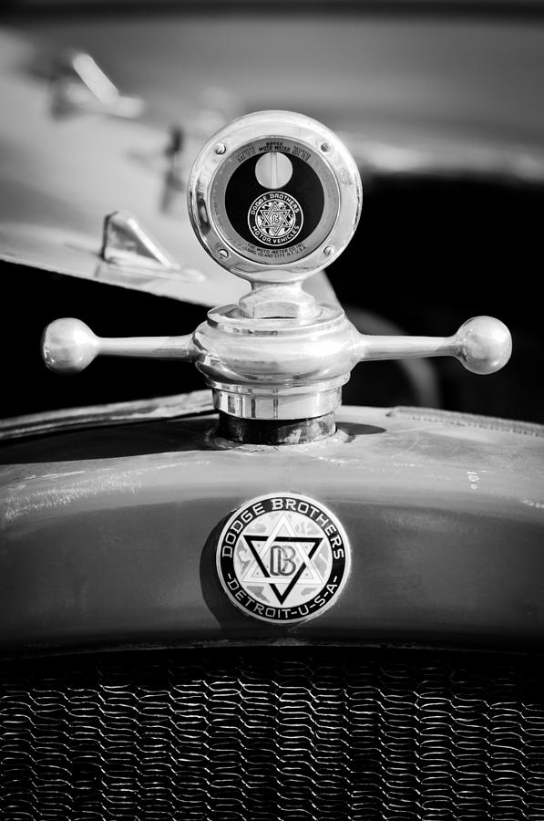 Black And White Photograph - 1923 Dodge Brothers MotoMeter - Hood Ornament - Emblem by Jill Reger