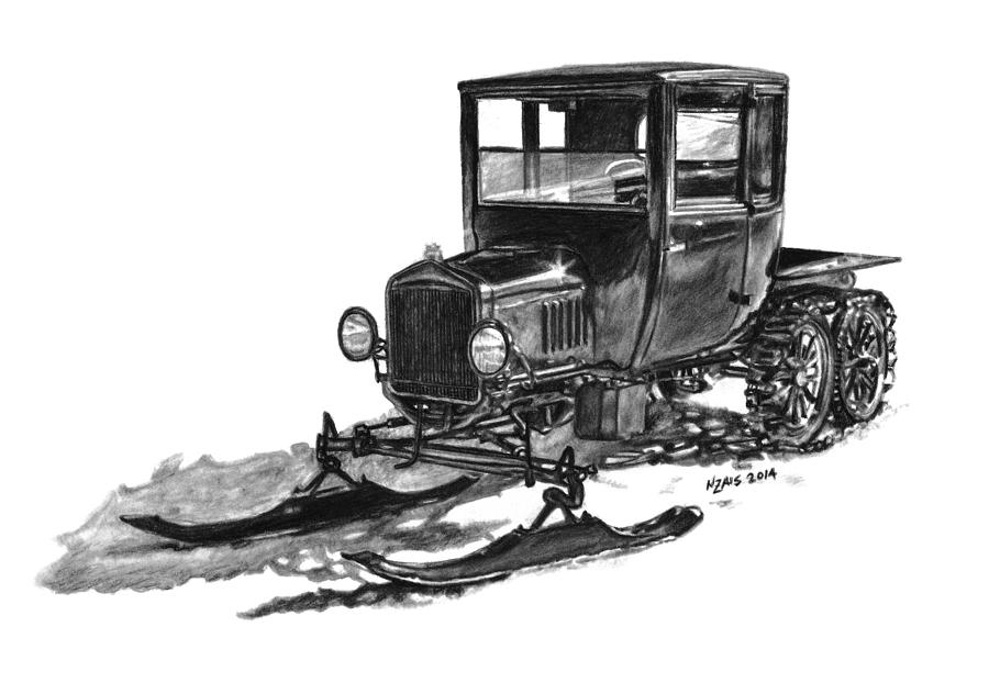 1923 Ford Model T Snowmobile Drawing by Nickela Zais