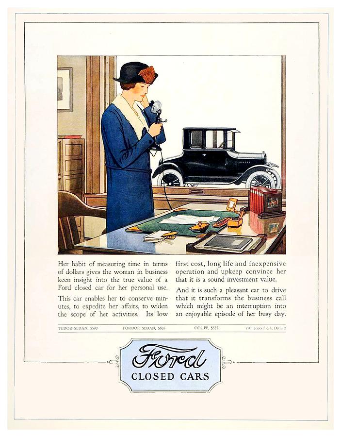 1924 - Ford Tudor Sedan Automobile Advertisement - Color Digital Art by John Madison