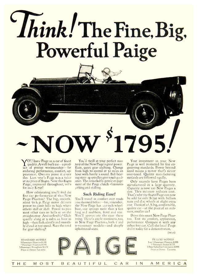 1924 - Paige Automobile Advertisement Digital Art by John Madison