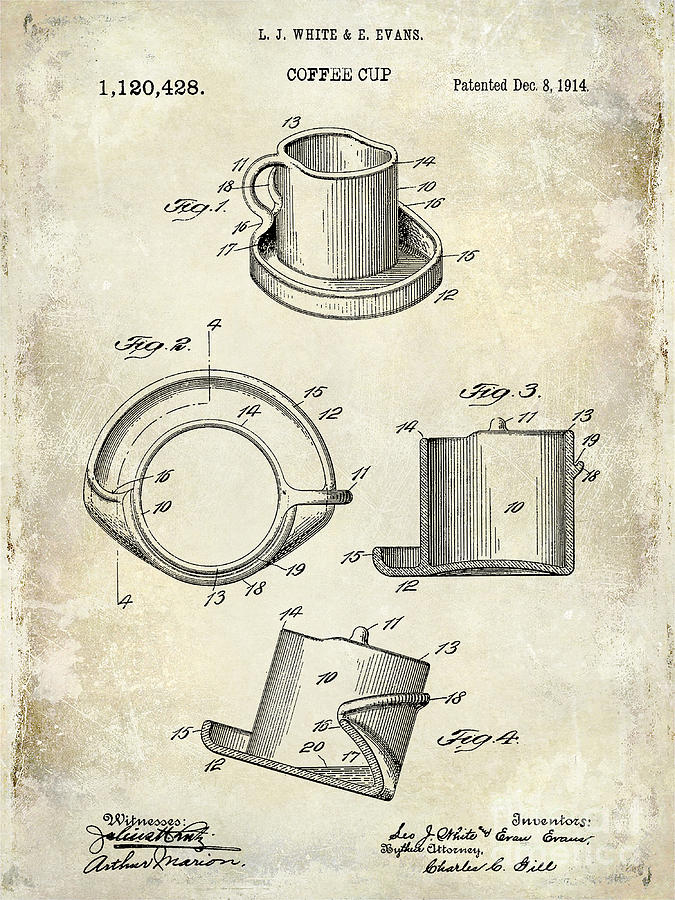 1924 Coffee Cup Patent Drawing Photograph by Jon Neidert