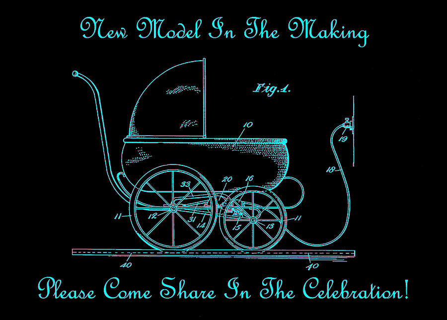 1924 Patent Art Koch Baby Carriage Black Teal Photograph by Lesa Fine