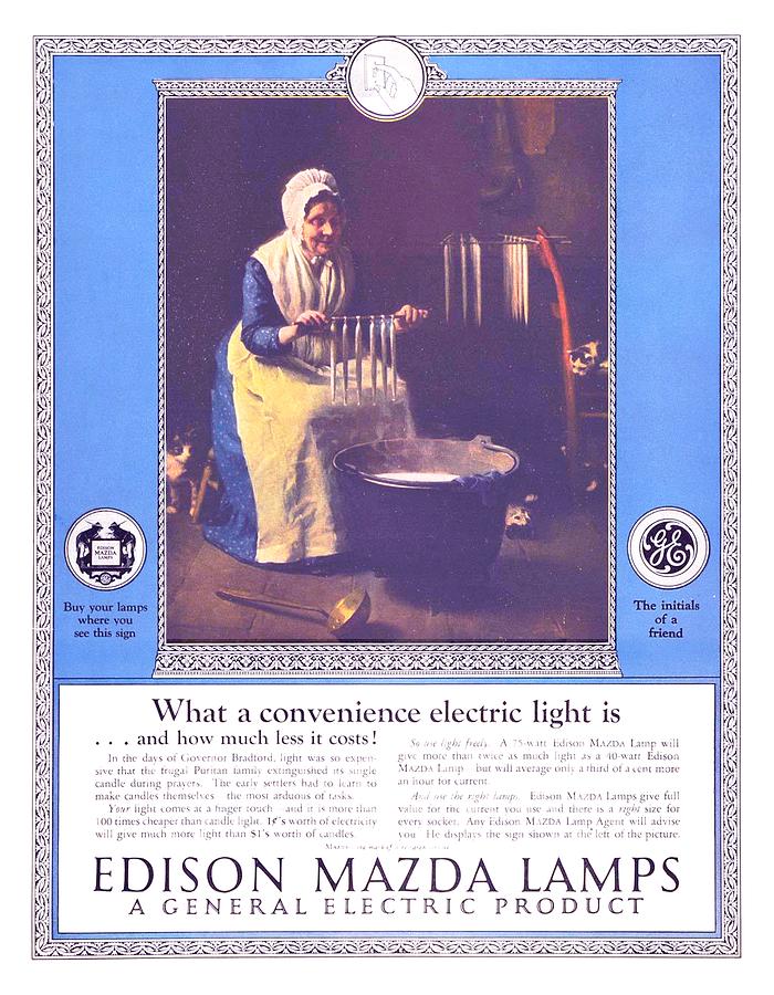 1925 - General Electric Edison Mazda Lamps Advertisement - Color Digital Art by John Madison
