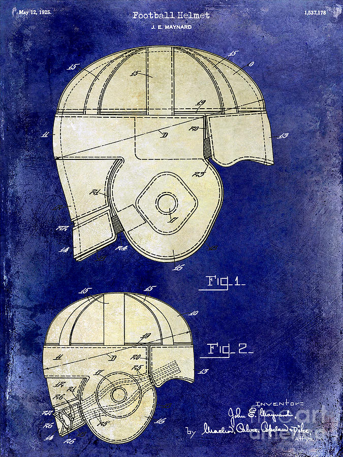 Denver Broncos Photograph - 1925 Football Helmet Patent Drawing 2 Tone Blue by Jon Neidert