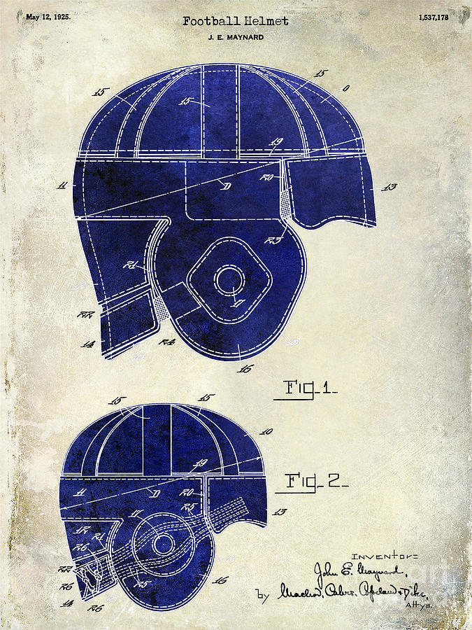 Denver Broncos Photograph - 1925 Football Helmet Patent Drawing 2 Tone by Jon Neidert