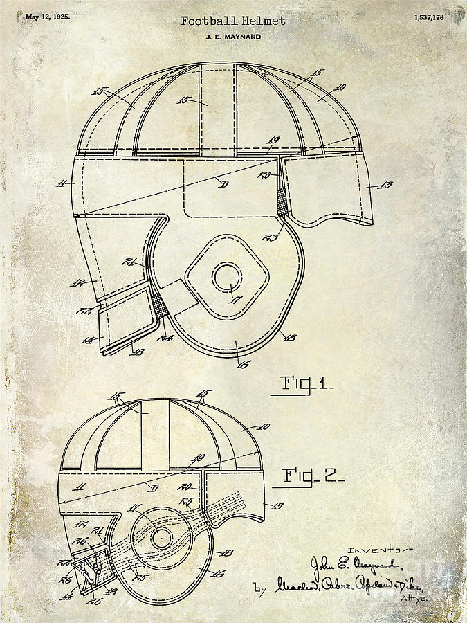 Denver Broncos Photograph - 1925 Football Helmet Patent Drawing by Jon Neidert