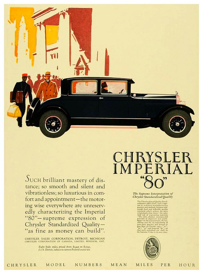1927 - Chrysler Imperial Model 80 Automobile Advertisement - Color Digital Art by John Madison