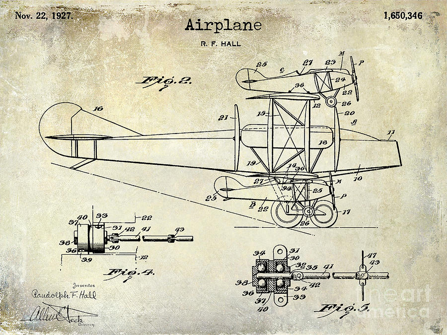 Airplane Photograph - 1927 Airplane Patent Drawing by Jon Neidert