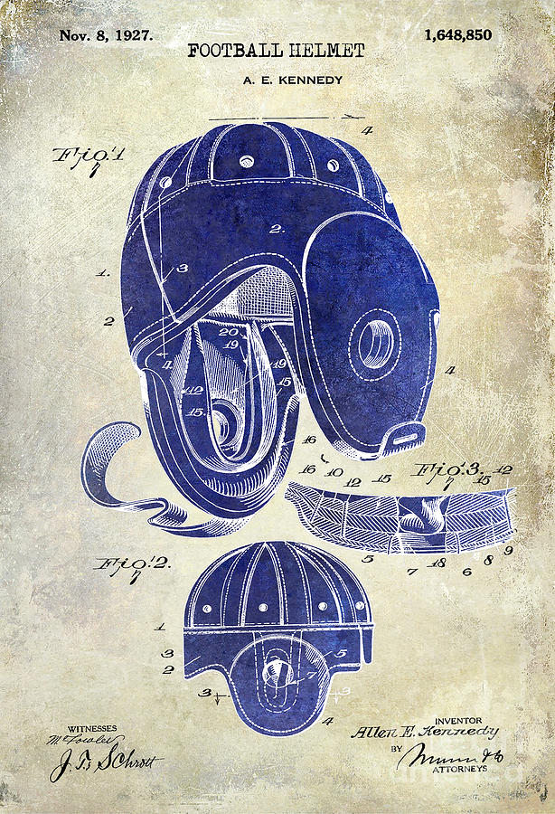 Denver Broncos Photograph - 1927 Football Helmet Patent Drawing 2 Tone by Jon Neidert