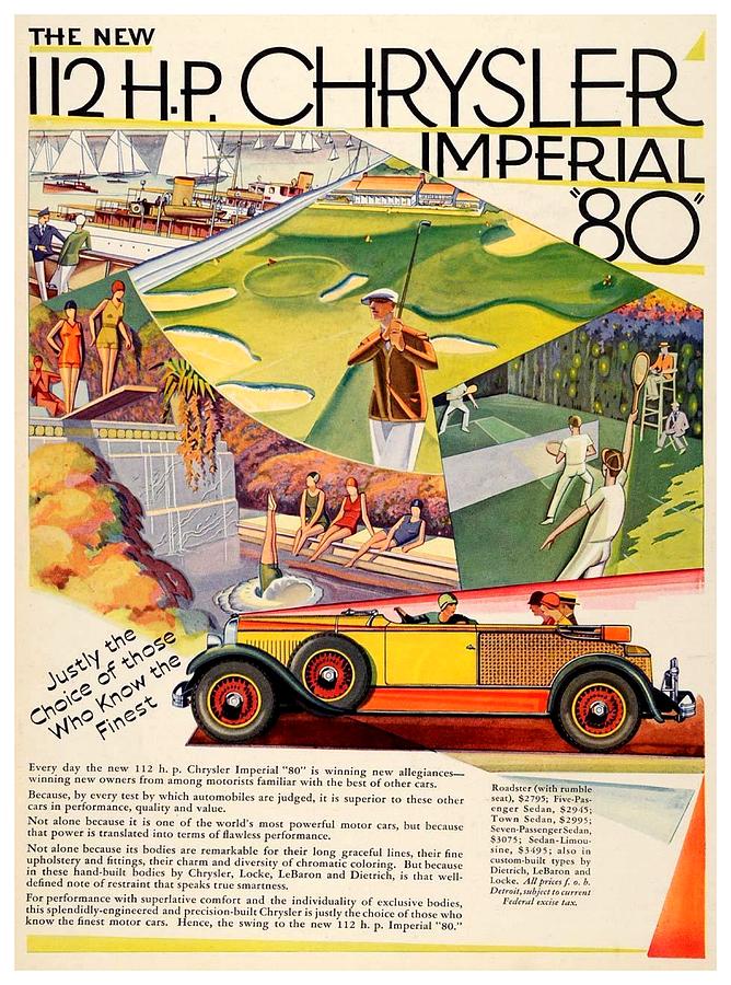 1928 - Chrysler Imperial Model 80 Automobile Advertisement - Color Digital Art by John Madison