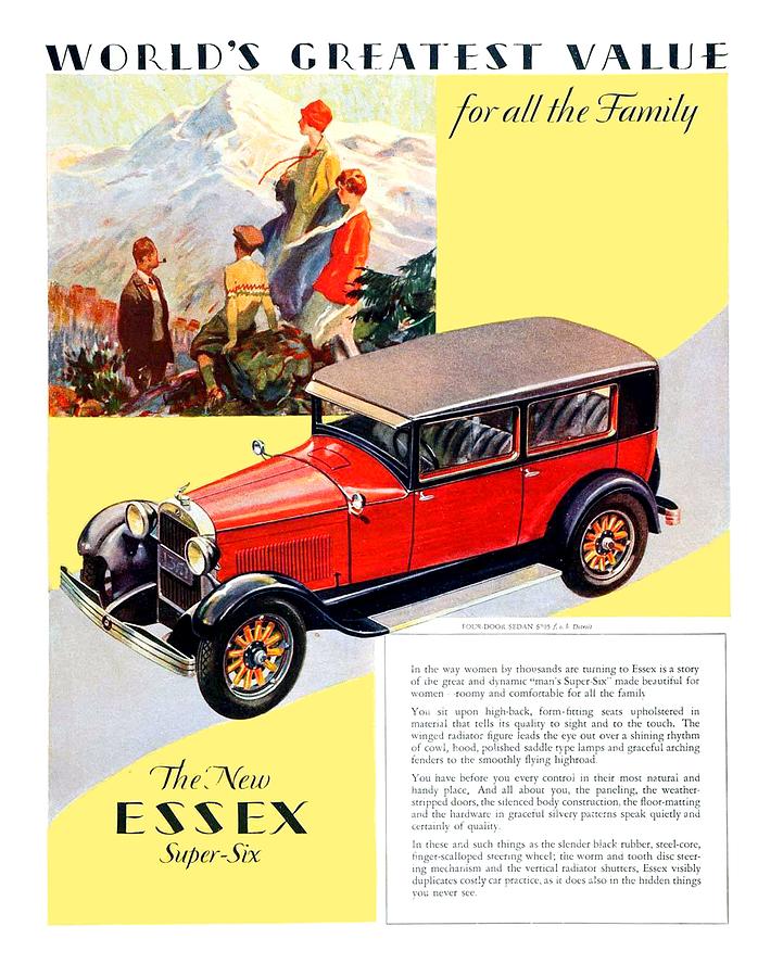1928 - Essex Super Six 4 Door Sedan Automobile Advertisement - Color Digital Art by John Madison