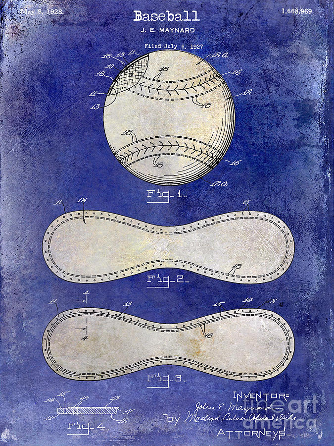 Pete Rose Photograph - 1928 Baseball Patent Drawing 2 Tone Blue by Jon Neidert