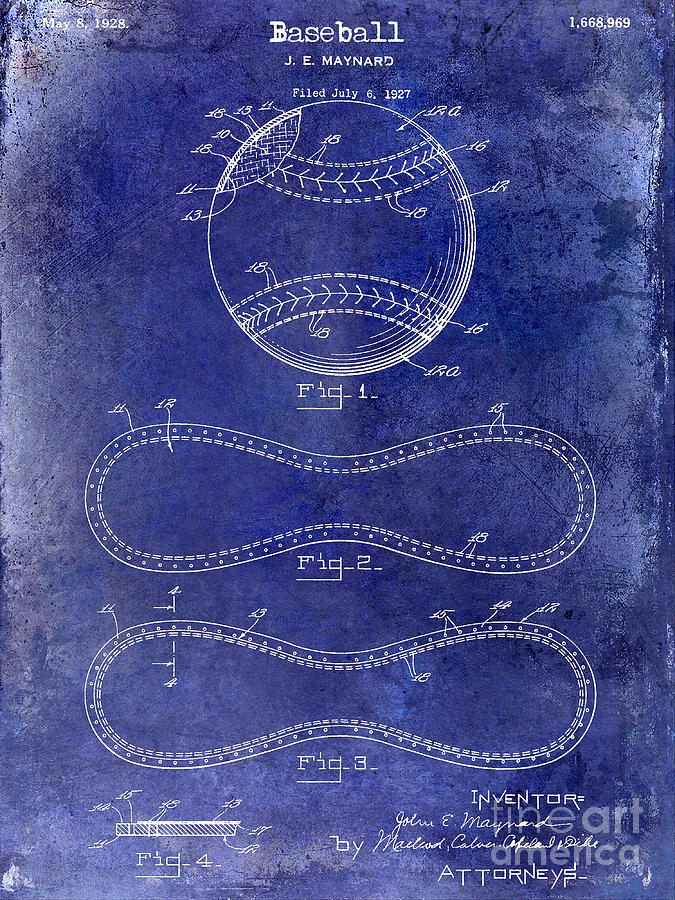 Pete Rose Photograph - 1928 Baseball Patent Drawing  blue by Jon Neidert