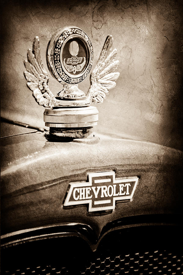 Car Photograph - 1928 Chevrolet Stake Bed Pickup Hood Ornament - Emblem by Jill Reger