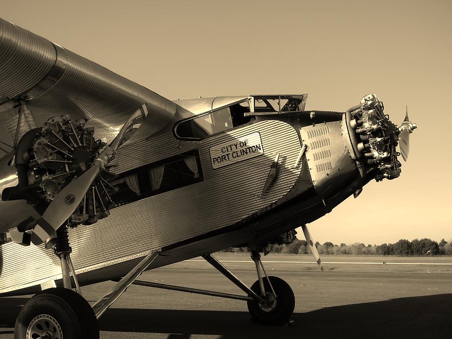 Airplane Photograph - 1928 Ford Tri-Motor Sepia by Warren Thompson