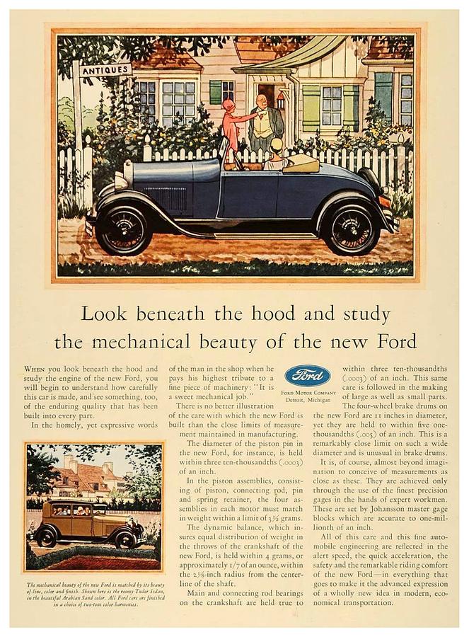 1928 - Ford Tudor Convertible and Sedan Advertisement- Color Digital Art by John Madison