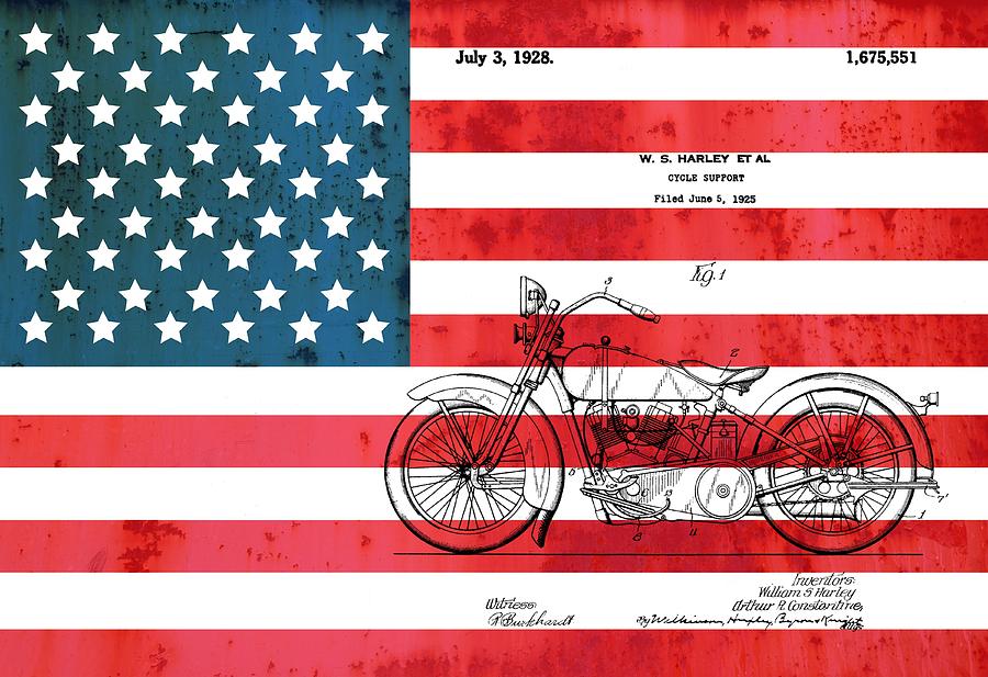 1928 Harley Patent American Flag Drawing by Dan Sproul