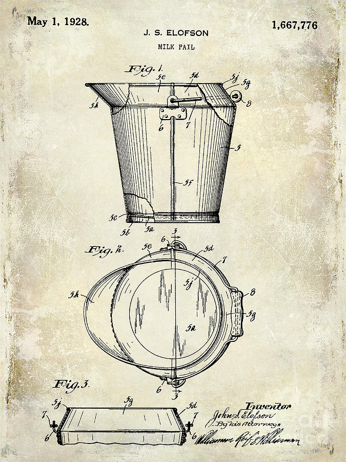 1928 Milk Pail Patent Drawing Photograph by Jon Neidert | Fine Art America