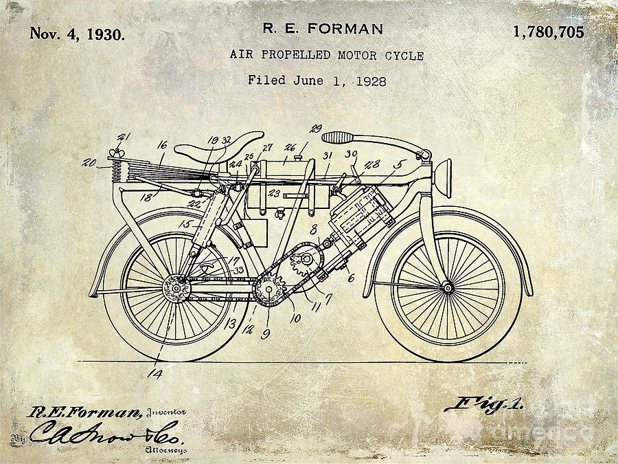 1928 Motorcycle Patent Drawing Photograph by Jon Neidert
