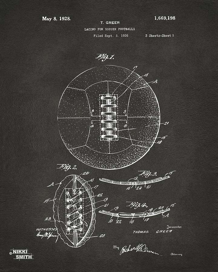 Soccer Digital Art - 1928 Soccer Ball Lacing Patent Artwork - Gray by Nikki Marie Smith