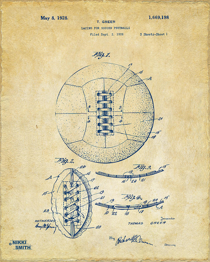 1928 Soccer Ball Lacing Patent Artwork - Vintage Digital Art by Nikki Marie Smith