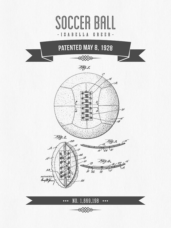 1928 Soccer Ball Patent Drawing - Retro Gray Digital Art