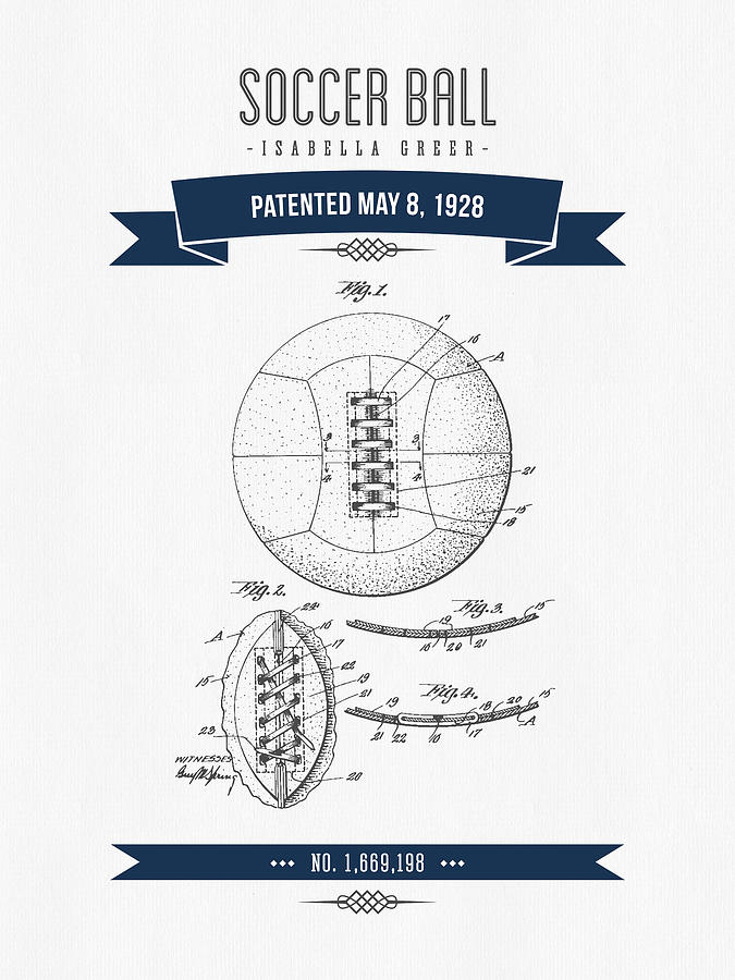 1928 Soccer Ball Patent Drawing - Retro Navy Blue Digital Art