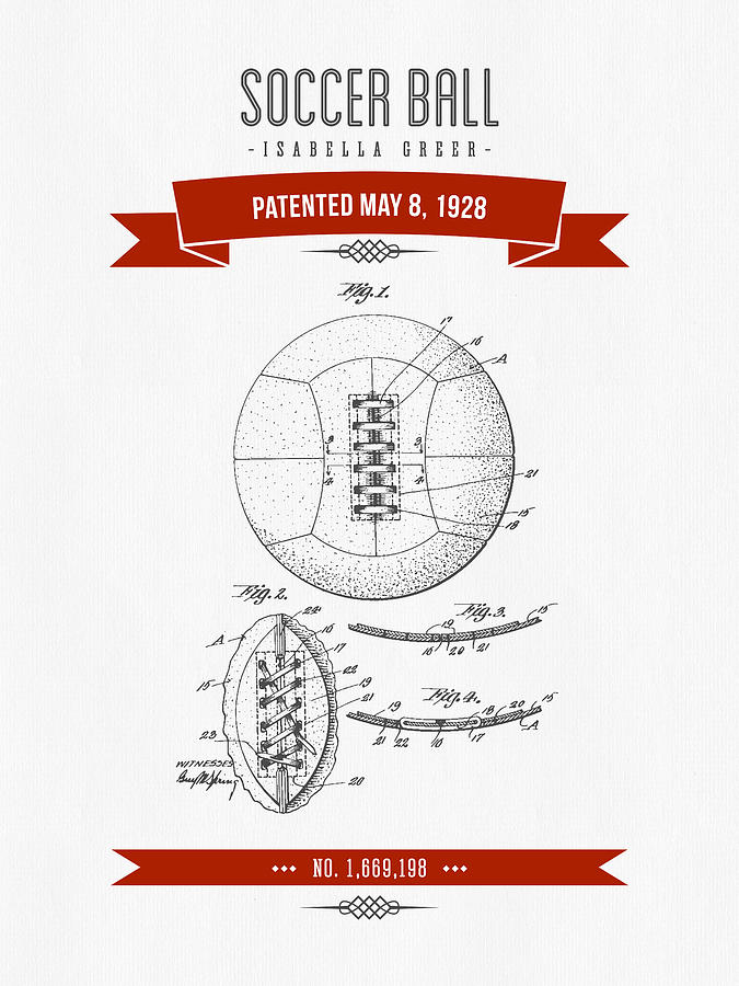 1928 Soccer Ball Patent Drawing - Retro Red Digital Art
