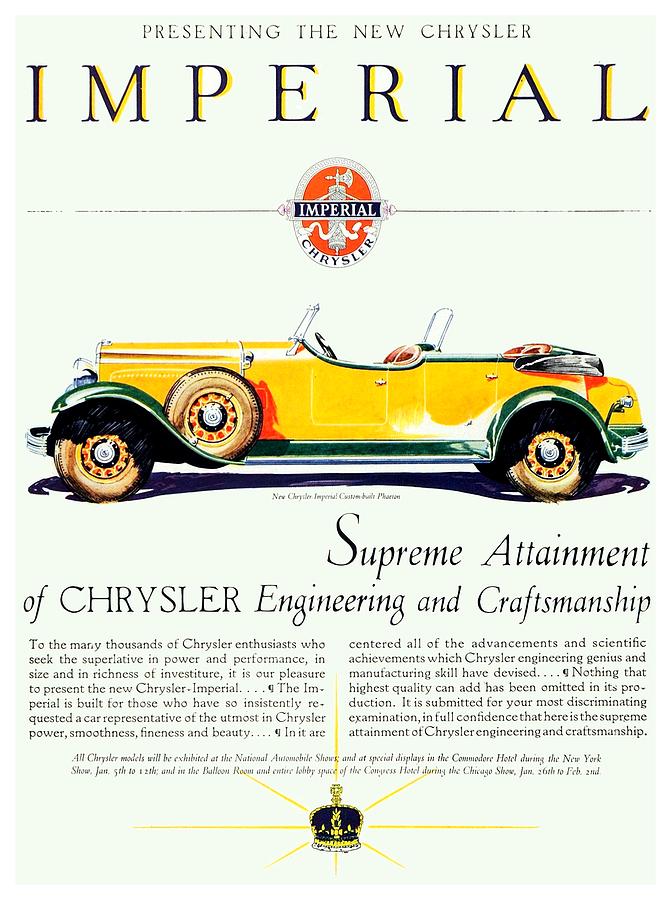 1929 - Chrysler Imperial Custom Phaeton Automobile Adbertisement - Color Digital Art by John Madison