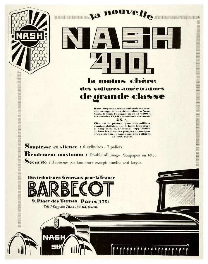 1929 - Nash Automobile French Advertisement Digital Art by John Madison