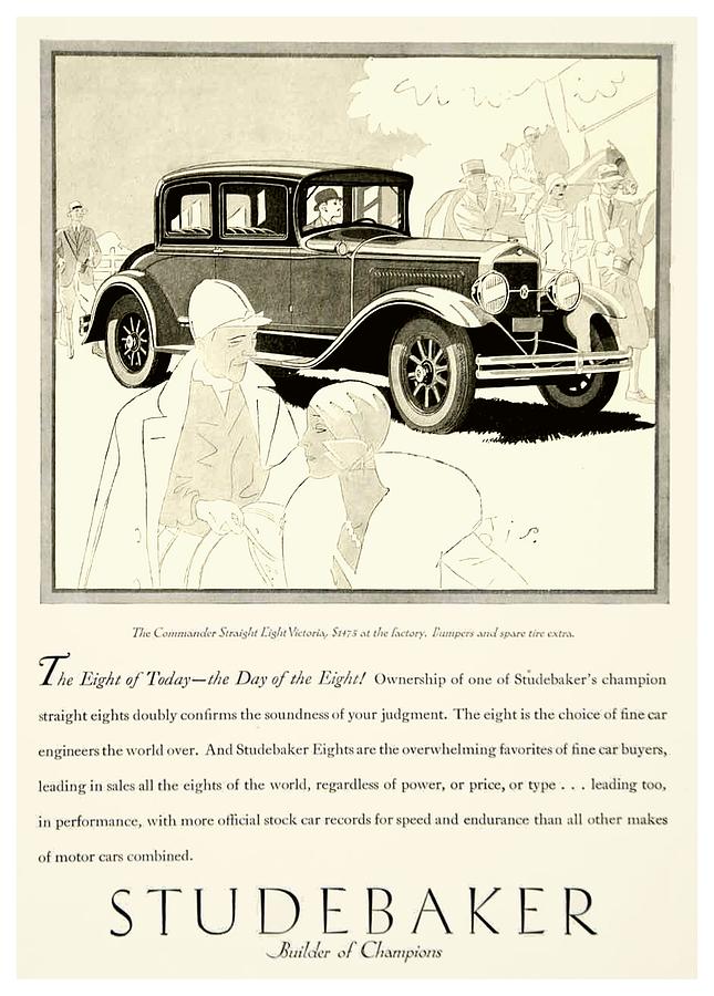 1929 - Studebaker Straight Eight Victoria Automobile Advertisement Digital Art by John Madison