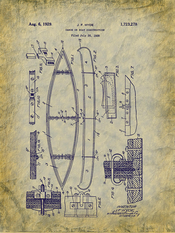 1929 Canoe Construction Patent Art Digital Art by Barry Jones